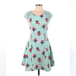 Paradise Miss mint and floral print a line mesh shoulder dress, L